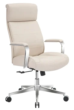 Realspace® Modern Comfort Modee Vegan Leather High-Back Executive Office Chair, Sand/Chrome, BIFMA Compliant