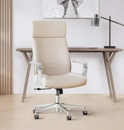 Realspace® Modern Comfort Modee Vegan Leather High-Back Executive Office Chair, Sand/Chrome, BIFMA Compliant