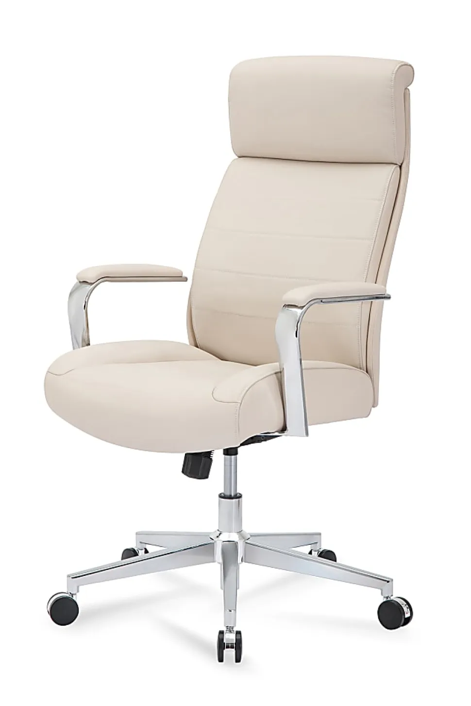 Realspace® Modern Comfort Modee Vegan Leather High-Back Executive Office Chair, Sand/Chrome, BIFMA Compliant