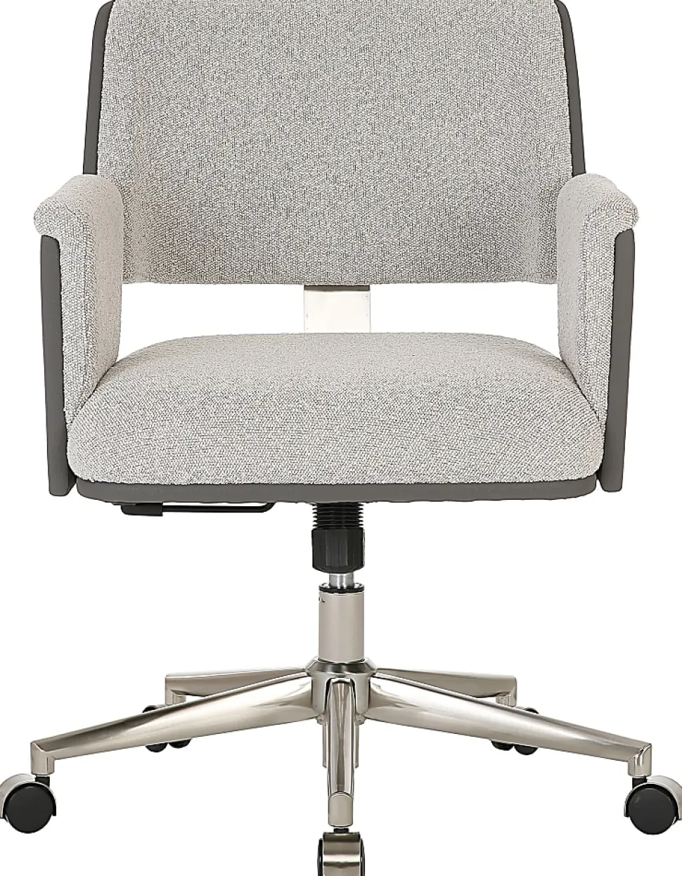 Realspace® Modern Comfort Picali Bouclé Fabric/Vegan Leather Low-Back Task Office Chair, White Stone/Gray/Brushed Nickel, BIFMA Compliant