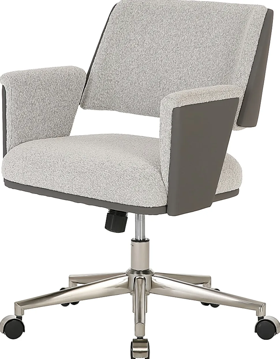 Realspace® Modern Comfort Picali Bouclé Fabric/Vegan Leather Low-Back Task Office Chair, White Stone/Gray/Brushed Nickel, BIFMA Compliant