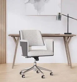 Realspace® Modern Comfort Picali Bouclé Fabric/Vegan Leather Low-Back Task Office Chair, White Stone/Gray/Brushed Nickel, BIFMA Compliant