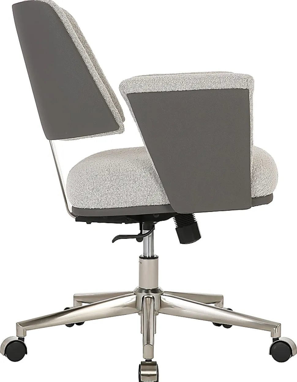 Realspace® Modern Comfort Picali Bouclé Fabric/Vegan Leather Low-Back Task Office Chair, White Stone/Gray/Brushed Nickel, BIFMA Compliant