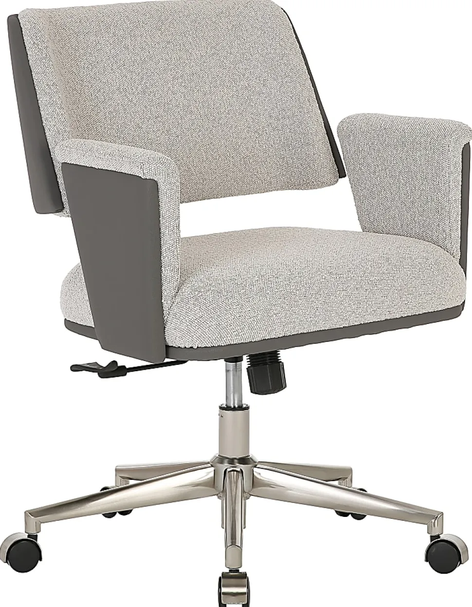 Realspace® Modern Comfort Picali Bouclé Fabric/Vegan Leather Low-Back Task Office Chair, White Stone/Gray/Brushed Nickel, BIFMA Compliant