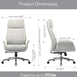 Realspace® Modern Comfort Pizana Bouclé Fabric High-Back Executive Office Chair, Light Sand/Brushed Nickel, BIFMA Compliant
