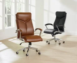 Realspace® Modern Comfort Verismo Bonded Leather High-Back Executive Office Chair, Black/Chrome, BIFMA Compliant