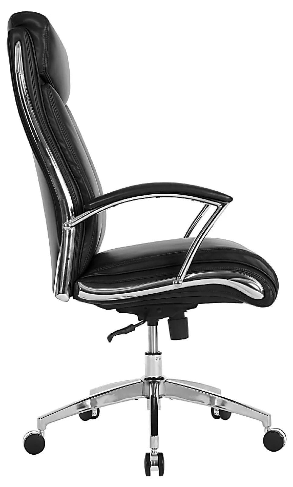 Realspace® Modern Comfort Verismo Bonded Leather High-Back Executive Office Chair, Black/Chrome, BIFMA Compliant
