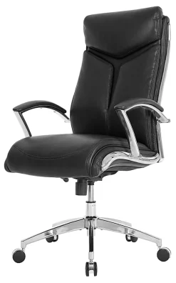Realspace® Modern Comfort Verismo Bonded Leather High-Back Executive Office Chair, Black/Chrome, BIFMA Compliant