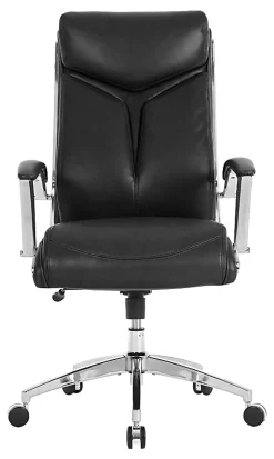 Realspace® Modern Comfort Verismo Bonded Leather High-Back Executive Office Chair, Black/Chrome, BIFMA Compliant