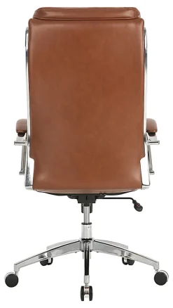 Realspace® Modern Comfort Verismo Bonded Leather High-Back Executive Office Chair, Brown/Chrome, BIFMA Compliant
