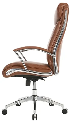 Realspace® Modern Comfort Verismo Bonded Leather High-Back Executive Office Chair, Brown/Chrome, BIFMA Compliant