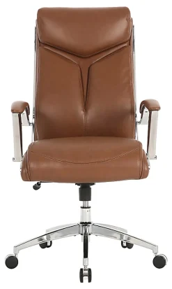 Realspace® Modern Comfort Verismo Bonded Leather High-Back Executive Office Chair, Brown/Chrome, BIFMA Compliant