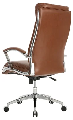 Realspace® Modern Comfort Verismo Bonded Leather High-Back Executive Office Chair, Brown/Chrome, BIFMA Compliant