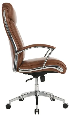 Realspace® Modern Comfort Verismo Bonded Leather High-Back Executive Office Chair, Brown/Chrome, BIFMA Compliant