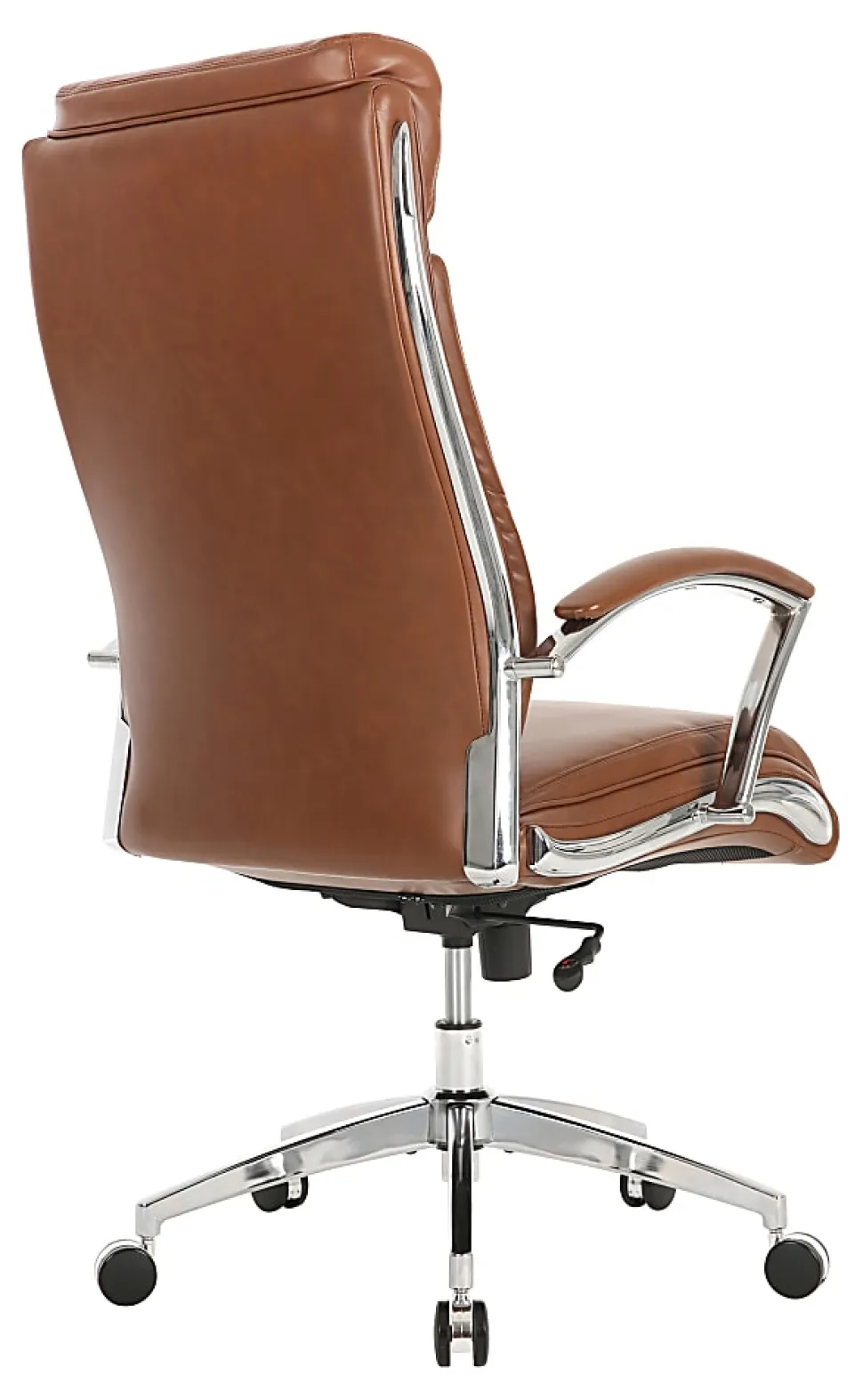 Realspace® Modern Comfort Verismo Bonded Leather High-Back Executive Office Chair, Brown/Chrome, BIFMA Compliant