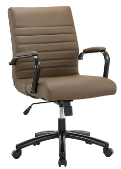 Realspace® Modern Comfort Winsley Bonded Leather Mid-Back Manager Office Chair, Brown/Black, BIFMA Compliant