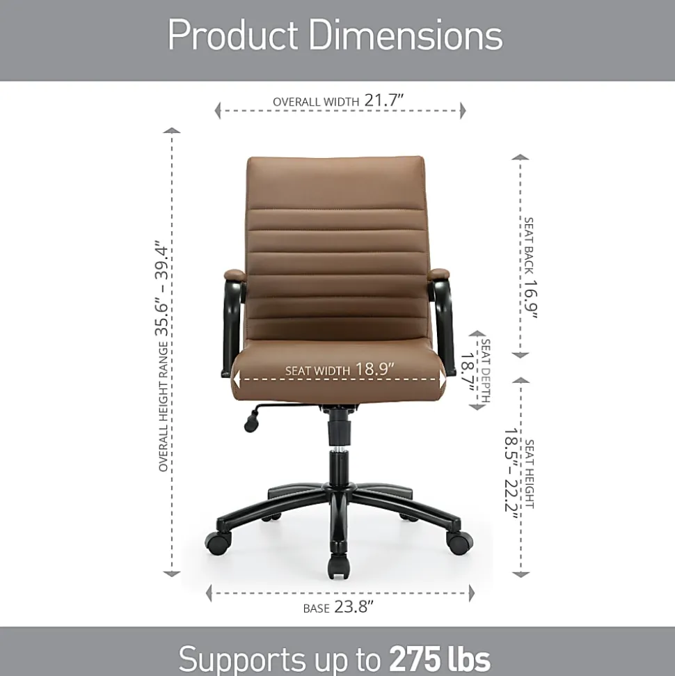 Realspace® Modern Comfort Winsley Bonded Leather Mid-Back Manager Office Chair, Brown/Black, BIFMA Compliant