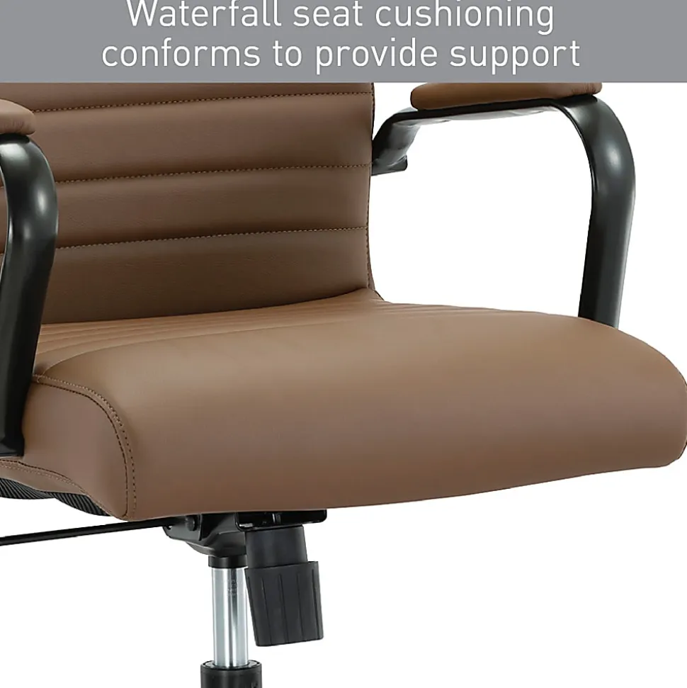 Realspace® Modern Comfort Winsley Bonded Leather Mid-Back Manager Office Chair, Brown/Black, BIFMA Compliant