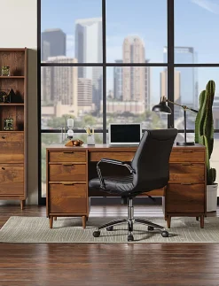 Realspace® Modern Comfort Winsley Bonded Leather Mid-Back Manager Office Chair, Black/Silver, BIFMA Compliant