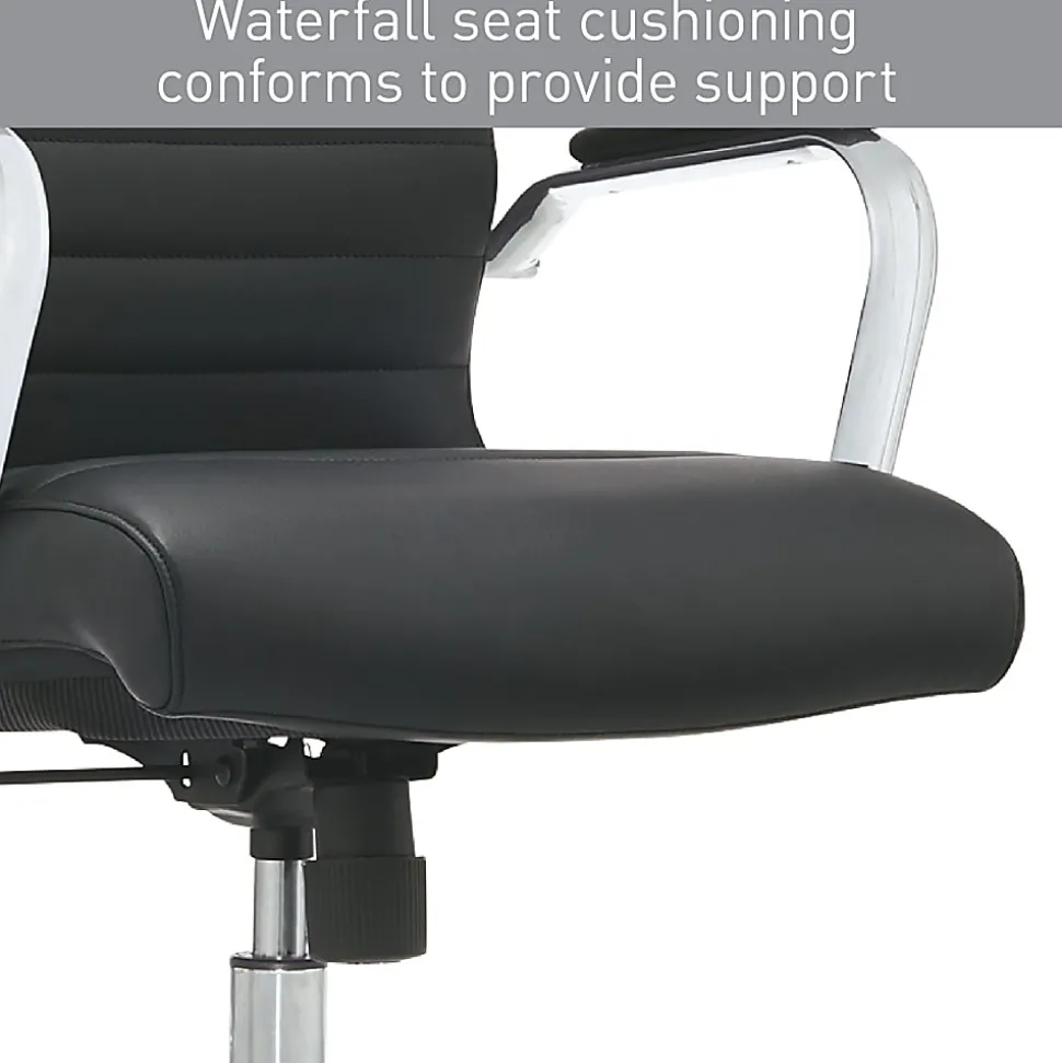 Realspace® Modern Comfort Winsley Bonded Leather Mid-Back Manager Office Chair, Black/Silver, BIFMA Compliant