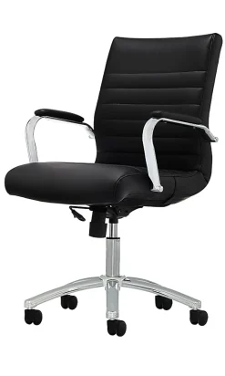 Realspace® Modern Comfort Winsley Bonded Leather Mid-Back Manager Office Chair, Black/Silver, BIFMA Compliant