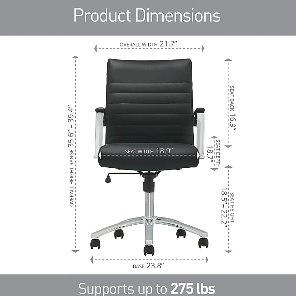 Realspace® Modern Comfort Winsley Bonded Leather Mid-Back Manager Office Chair, Black/Silver, BIFMA Compliant