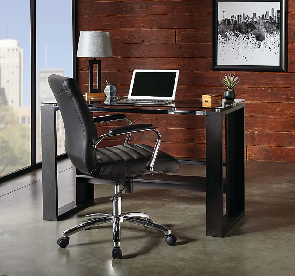 Realspace® Modern Comfort Winsley Bonded Leather Mid-Back Manager Office Chair, Black/Silver, BIFMA Compliant