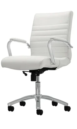 Realspace® Modern Comfort Winsley Bonded Leather Mid-Back Manager Office Chair, White/Silver, BIFMA Compliant