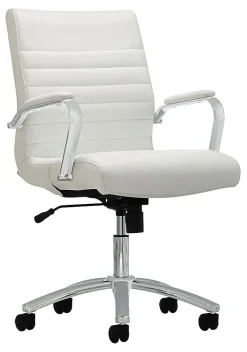 Realspace® Modern Comfort Winsley Bonded Leather Mid-Back Manager Office Chair, White/Silver, BIFMA Compliant