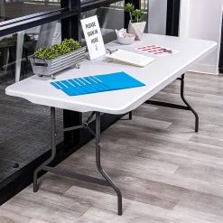 Realspace® Molded Plastic Top Folding Table, 29"H x 72"W x 30"D, Gray Granite