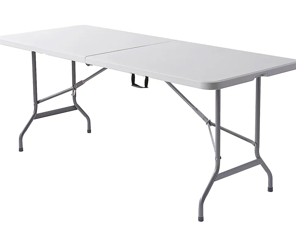 Realspace® Molded Plastic Top Folding Table with Handles, 29"H x 72"W x 29-1/4"D, Platinum/Charcoal