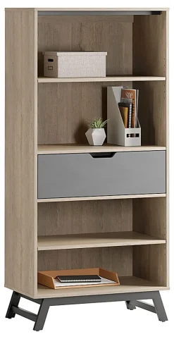 Realspace® Nashira 61"H 4-Shelf Bookcase With Drawer, Light Oak/Gray