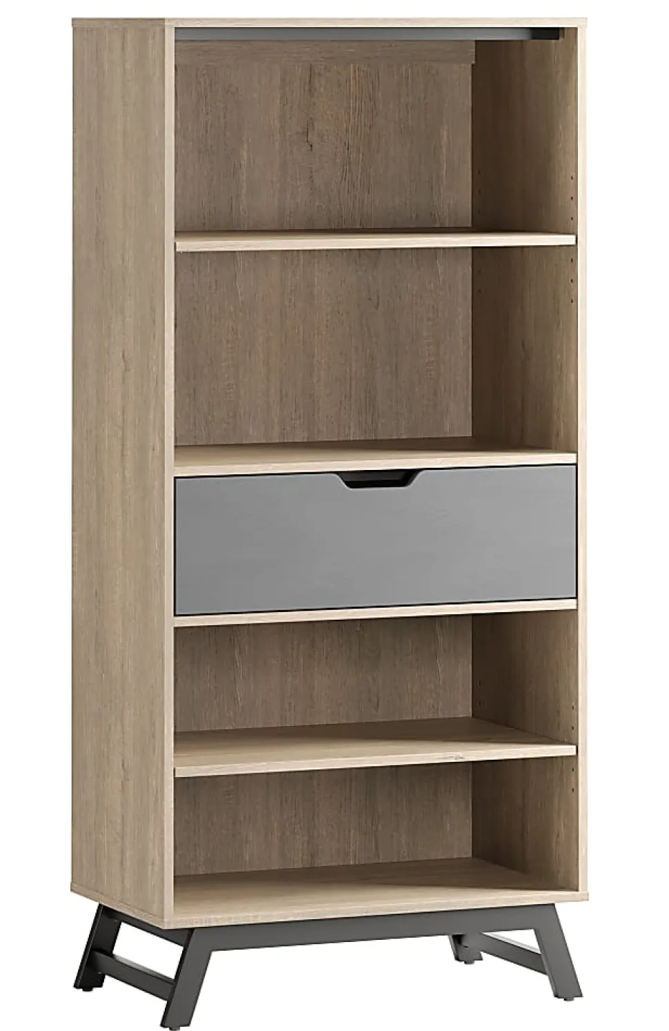 Realspace® Nashira 61"H 4-Shelf Bookcase With Drawer, Light Oak/Gray