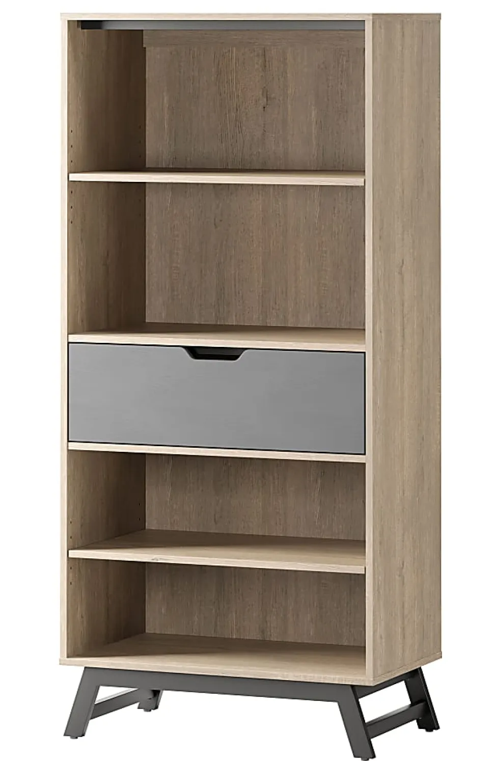 Realspace® Nashira 61"H 4-Shelf Bookcase With Drawer, Light Oak/Gray