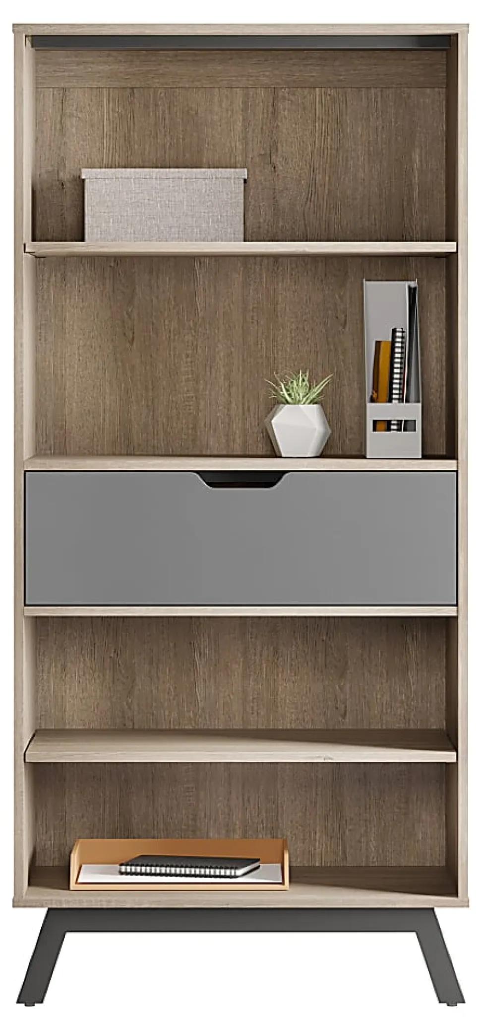 Realspace® Nashira 61"H 4-Shelf Bookcase With Drawer, Light Oak/Gray
