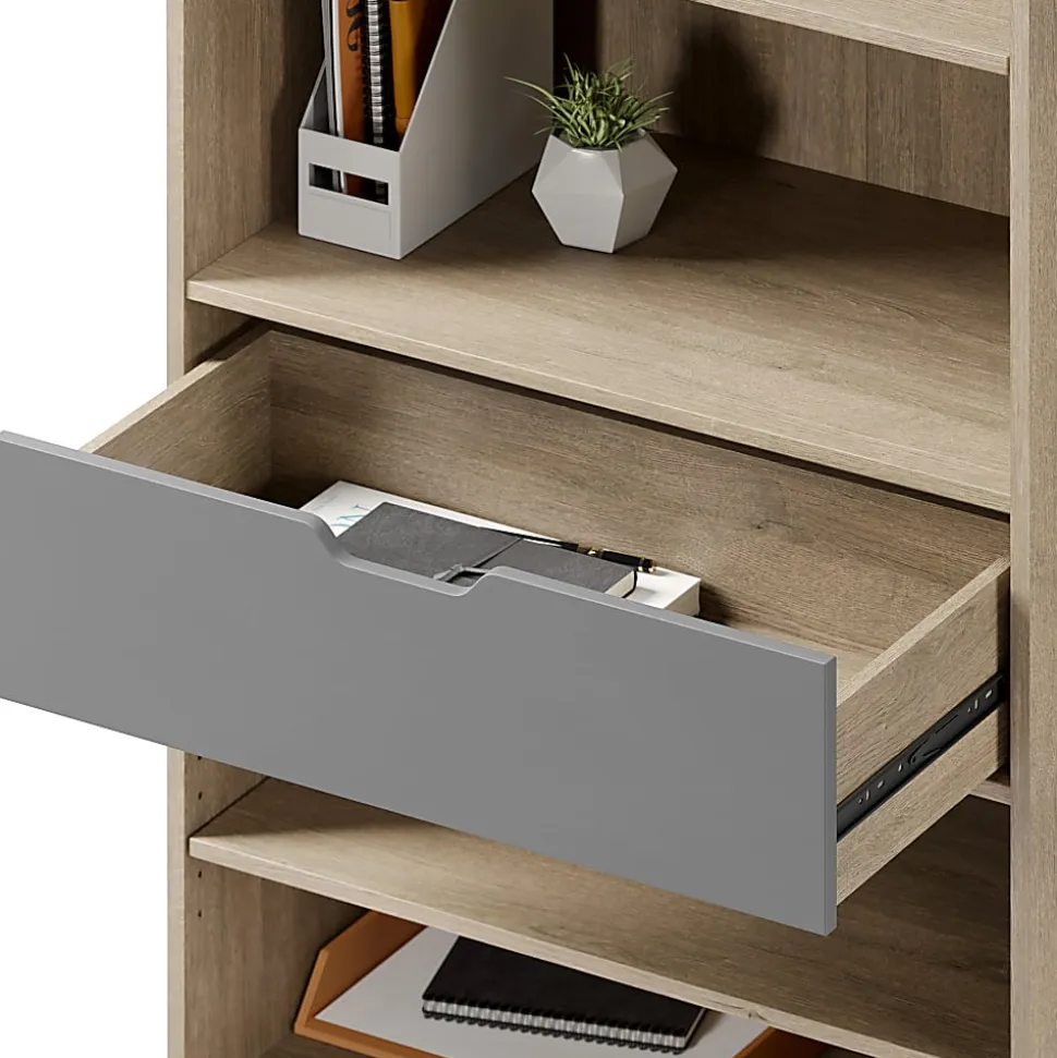 Realspace® Nashira 61"H 4-Shelf Bookcase With Drawer, Light Oak/Gray