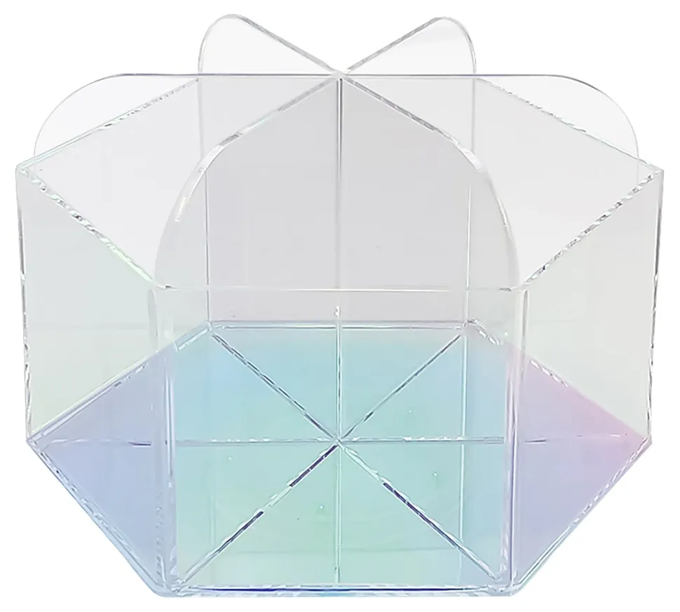 Realspace® Opaline Acrylic Spinning Desktop Organizer, 5-3/8"H x 7-1/2"W x 6-1/2"D, Clear/Iridescent