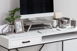 Realspace® Orix Wood/Metal Desktop Organizer With Coasters, 8-3/4" x 7", Gray/Nickel
