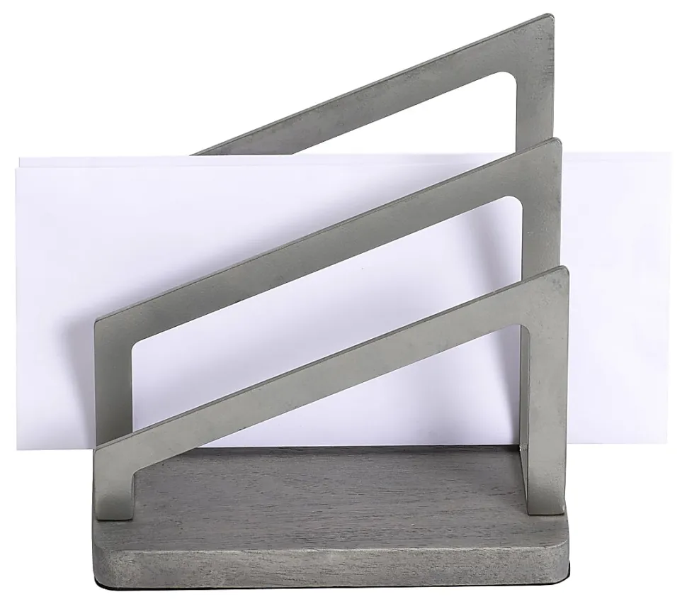 Realspace® Orix Wood/Metal Letter Sorter, 7"H x 7"W x 5"D, Gray/Nickel