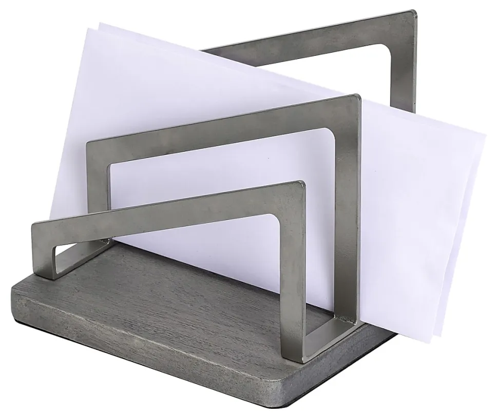 Realspace® Orix Wood/Metal Letter Sorter, 7"H x 7"W x 5"D, Gray/Nickel
