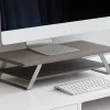 Realspace® Orix Wood/Metal Monitor Stand With Shelf, 5"H x 21-1/2"W x 10"D, Gray/Nickel