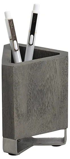Realspace® Orix Wood/Metal Pen Cup, 4-3/4"H x 3-1/4"W x 3-1/4"D, Gray/Nickel