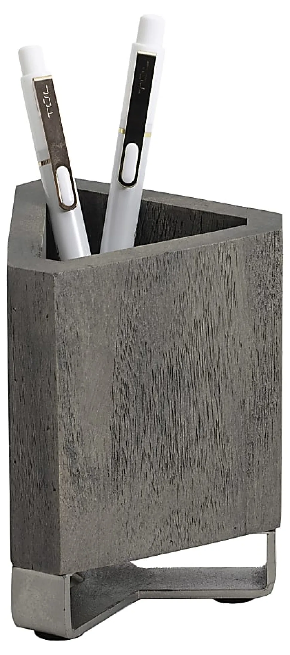 Realspace® Orix Wood/Metal Pen Cup, 4-3/4"H x 3-1/4"W x 3-1/4"D, Gray/Nickel