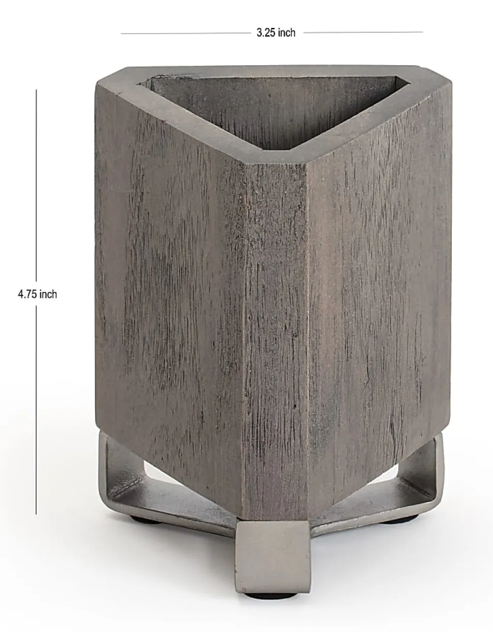 Realspace® Orix Wood/Metal Pen Cup, 4-3/4"H x 3-1/4"W x 3-1/4"D, Gray/Nickel