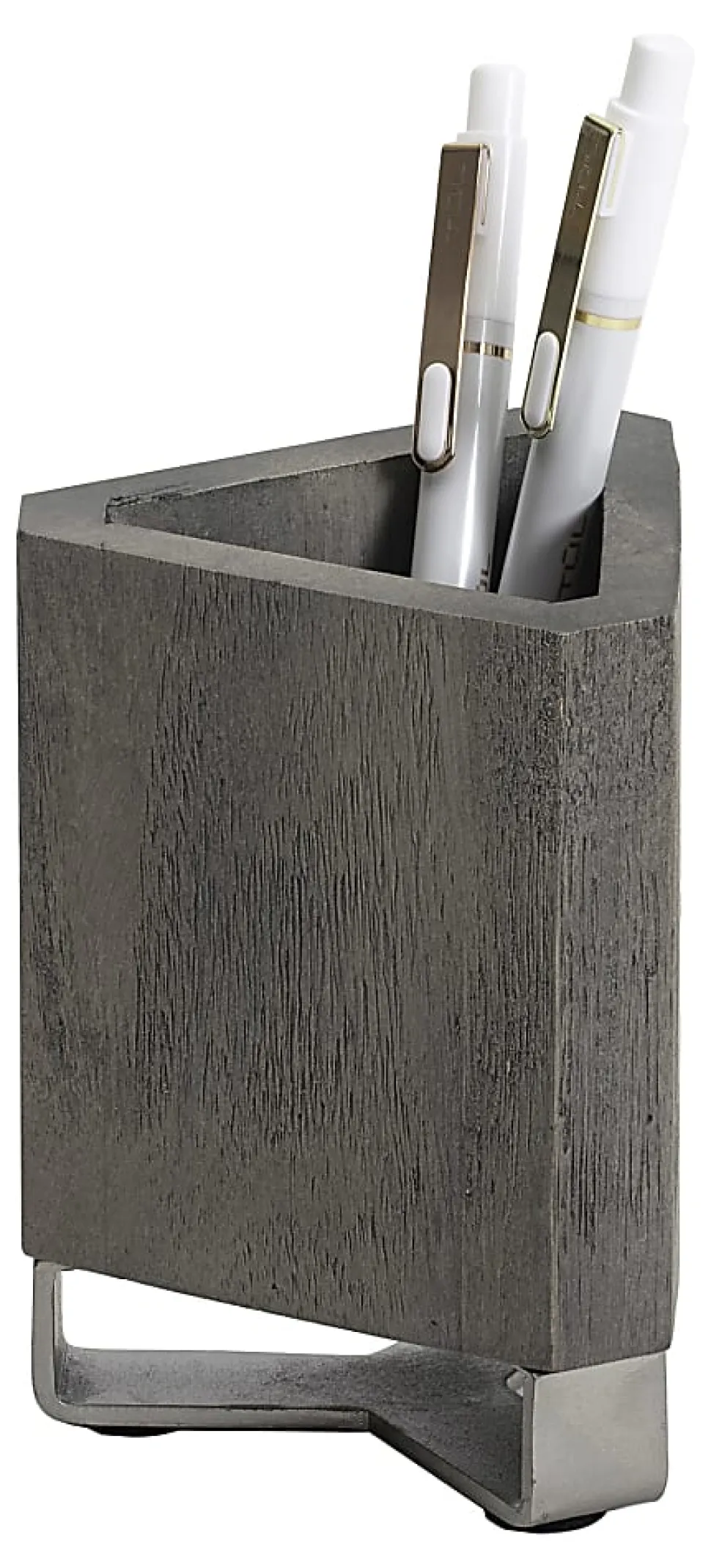 Realspace® Orix Wood/Metal Pen Cup, 4-3/4"H x 3-1/4"W x 3-1/4"D, Gray/Nickel