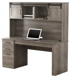 Realspace® Peakwood 65"W Computer Desk With Hutch And Wireless Charging, Smoky Brown