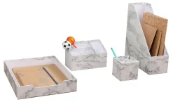 Realspace® 4-Piece Desk Accessory Set, Gray Marble