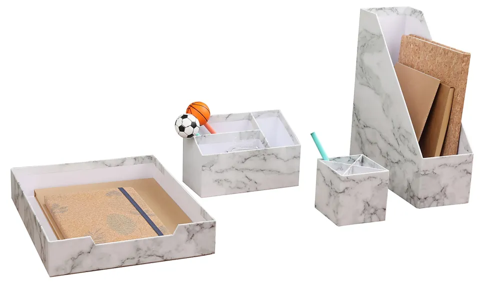 Realspace® 4-Piece Desk Accessory Set, Gray Marble