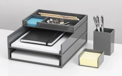 Realspace™ 5-Piece Desk Organizer Set With Antimicrobial Treatment, Gray