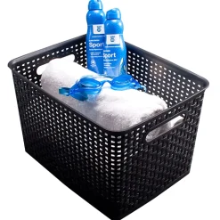 Realspace® Plastic Weave Bin, Large Size, Black